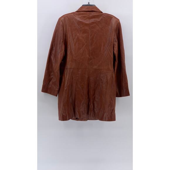 MICHAEL HOBAN Women’s Brown Leather North Beach Button-Up Long Sleeve Coat SZ 10 - Picture 2 of 11